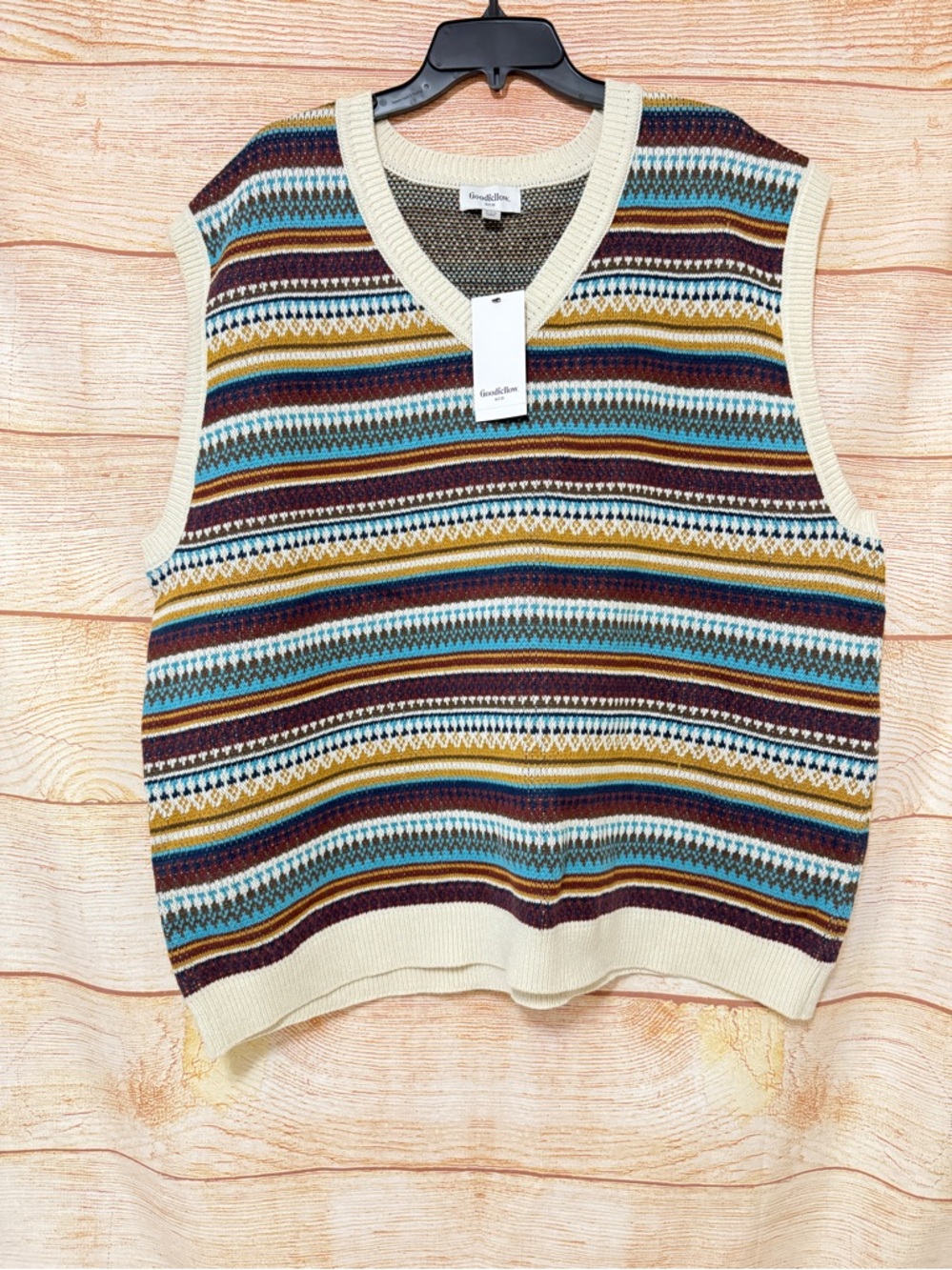 Goodfellow & Co Men's‎ Fair Isle Striped V-Neck Sweater Vest, XXL